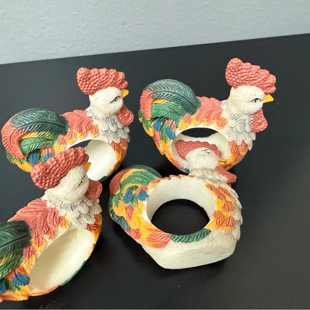 Set‎ of 4 Colorful acrylic Rooster Napkin Rings